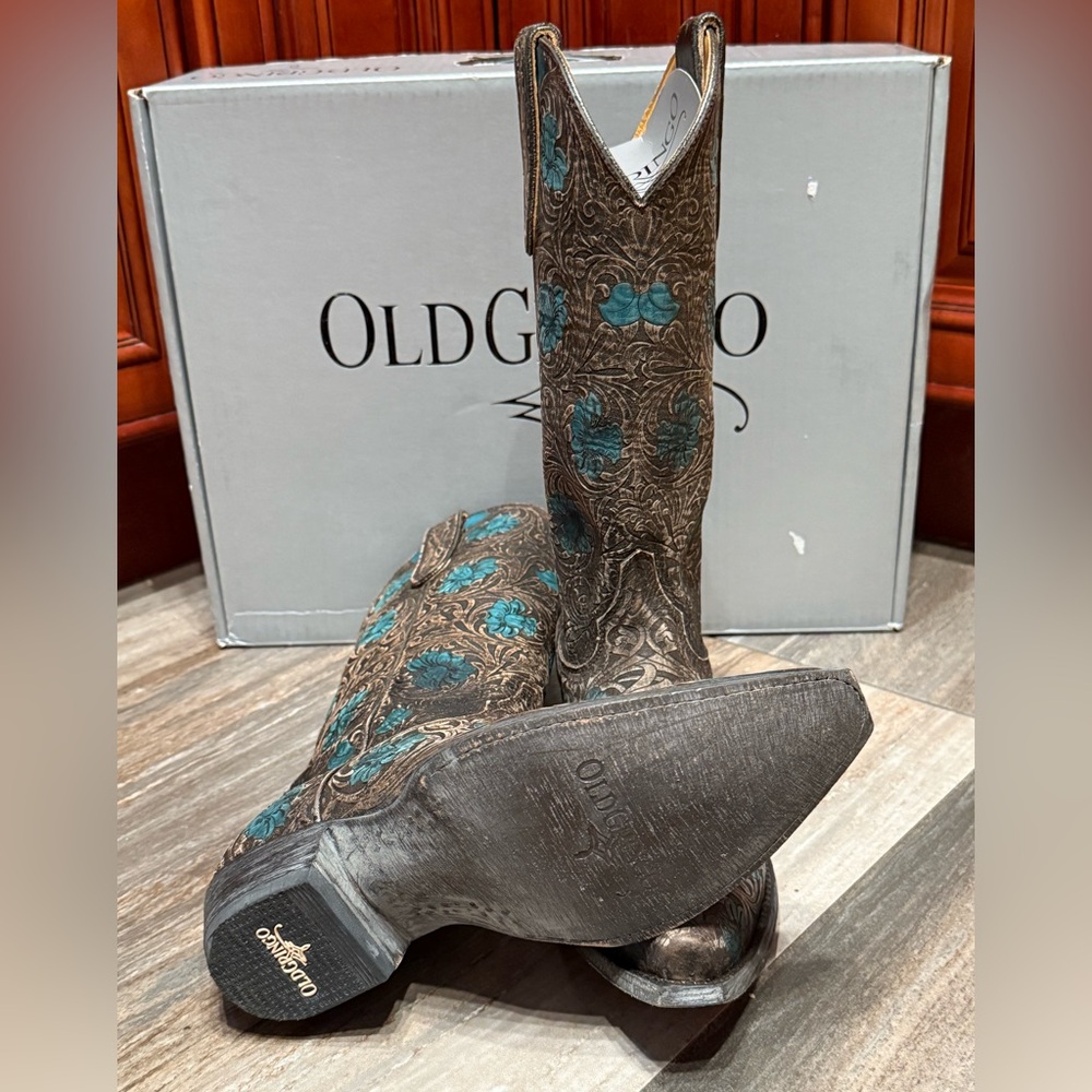 Old Gringo Cowboy Boots Edwine Turquoise Brown Floral Flower Wedding Tooled 7.5 - Picture 8 of 10